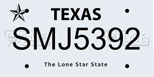 SMJ5392 Texas License Plate