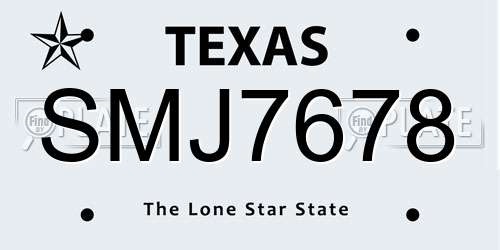SMJ7678 Texas License Plate