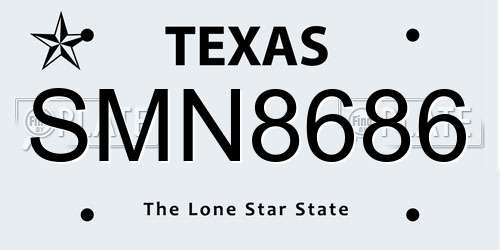 SMN8686 Texas License Plate