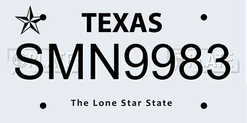 SMN9983 Texas License Plate
