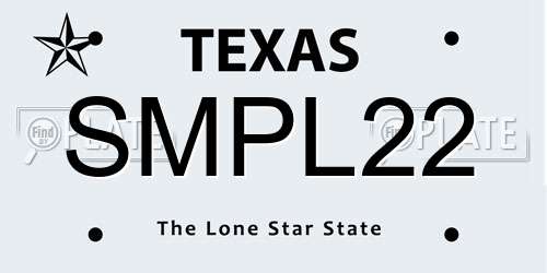 SMPL22 Texas License Plate