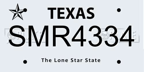 SMR4334 Texas License Plate