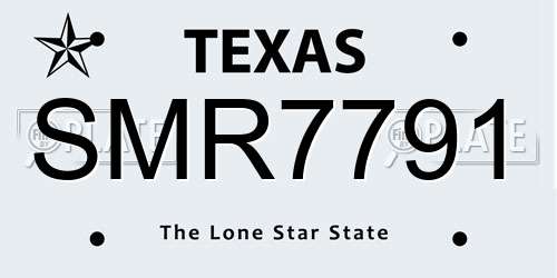 SMR7791 Texas License Plate