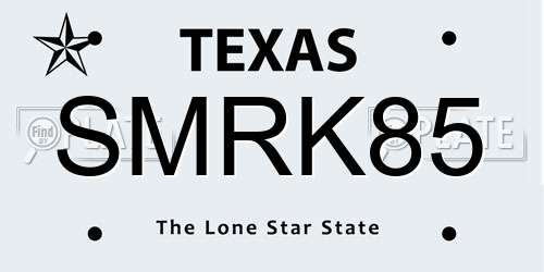 SMRK85 Texas License Plate