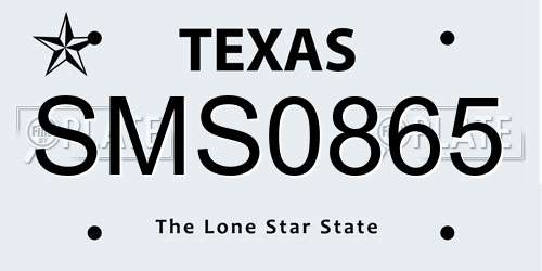 SMS0865 Texas License Plate