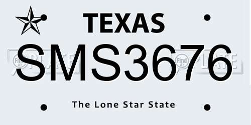 SMS3676 Texas License Plate