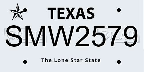 SMW2579 Texas License Plate