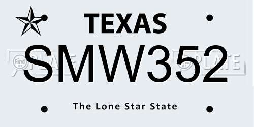 SMW352 Texas License Plate