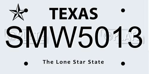 SMW5013 Texas License Plate