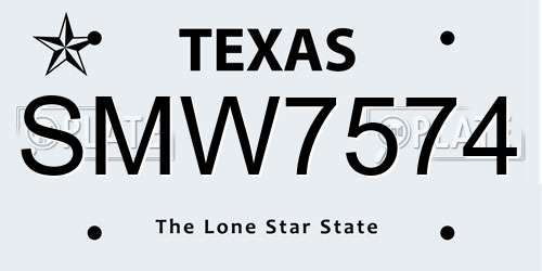 SMW7574 Texas License Plate