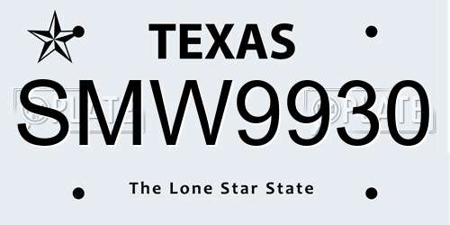 SMW9930 Texas License Plate