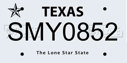 SMY0852 Texas License Plate