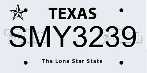 SMY3239 Texas License Plate