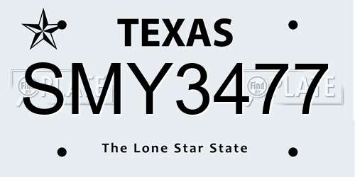 SMY3477 Texas License Plate