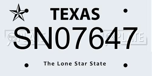 SN07647 Texas License Plate