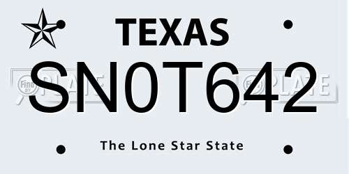 SN0T642 Texas License Plate
