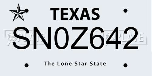 SN0Z642 Texas License Plate