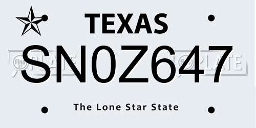 SN0Z647 Texas License Plate