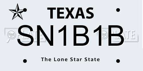 SN1B1B Texas License Plate