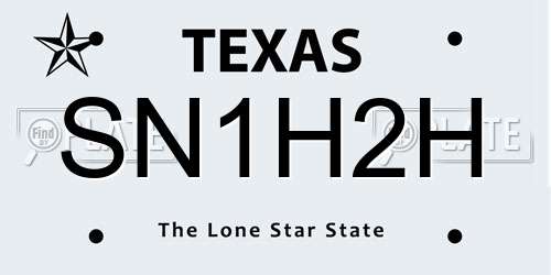 SN1H2H Texas License Plate