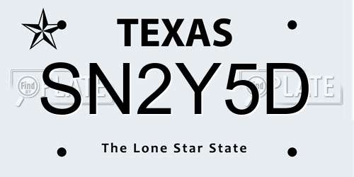 SN2Y5D Texas License Plate