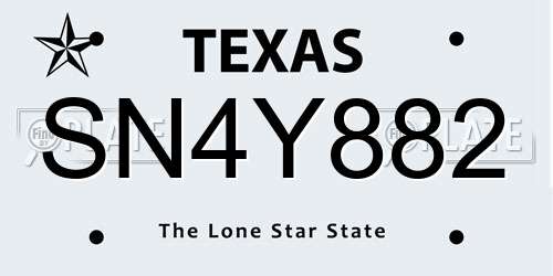 SN4Y882 Texas License Plate