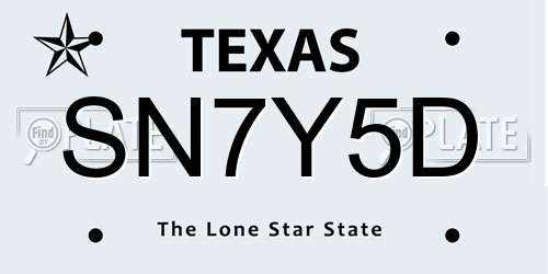 SN7Y5D Texas License Plate