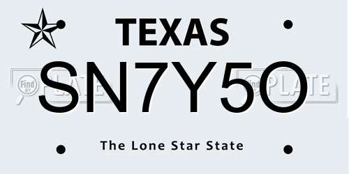SN7Y5O Texas License Plate