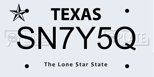 SN7Y5Q Texas License Plate