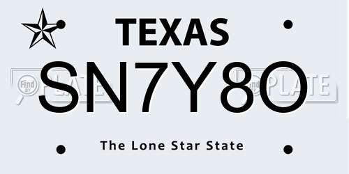SN7Y8O Texas License Plate