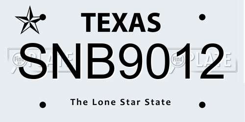 SNB9012 Texas License Plate