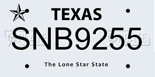 SNB9255 Texas License Plate