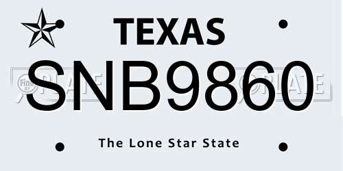 SNB9860 Texas License Plate