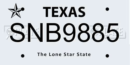 SNB9885 Texas License Plate