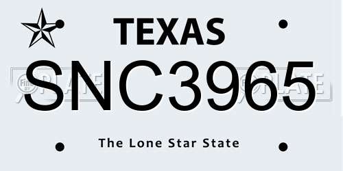 SNC3965 Texas License Plate