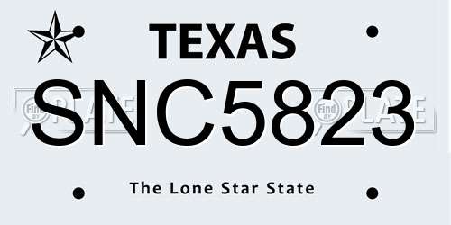 SNC5823 Texas License Plate