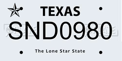 SND0980 Texas License Plate