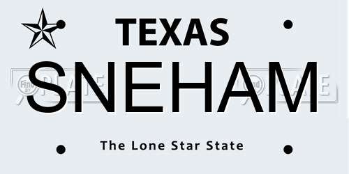 SNEHAM Texas License Plate