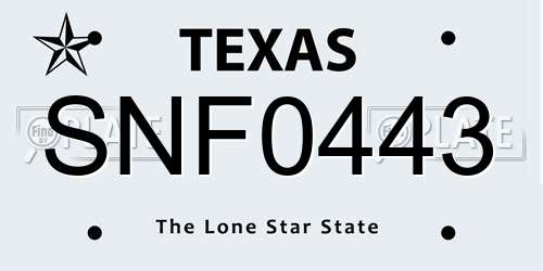 SNF0443 Texas License Plate