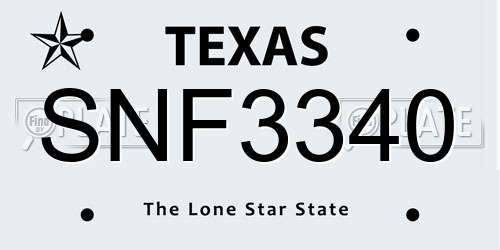 SNF3340 Texas License Plate