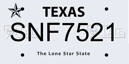 SNF7521 Texas License Plate