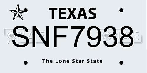 SNF7938 Texas License Plate