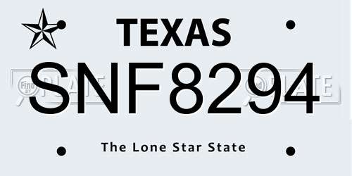 SNF8294 Texas License Plate