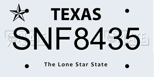 SNF8435 Texas License Plate