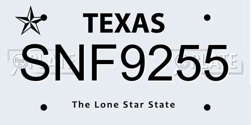 SNF9255 Texas License Plate