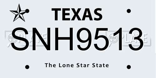 SNH9513 Texas License Plate