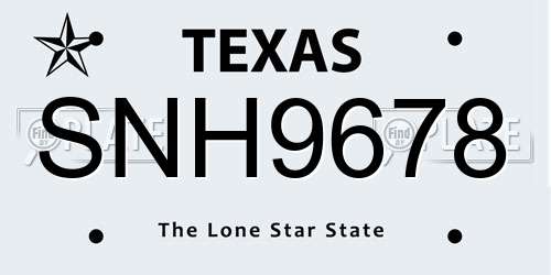 SNH9678 Texas License Plate