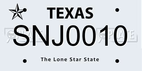 SNJ0010 Texas License Plate