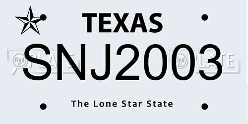 SNJ2003 Texas License Plate