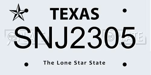 SNJ2305 Texas License Plate